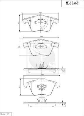 NPS M360A69 - Комплект спирачно феродо, дискови спирачки vvparts.bg