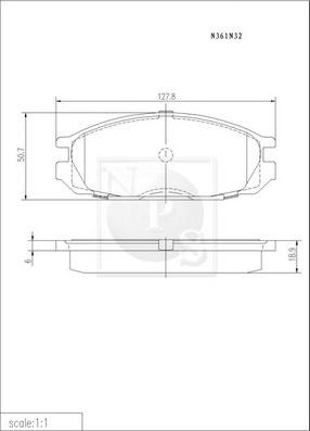 NPS N361N32 - Комплект спирачно феродо, дискови спирачки vvparts.bg