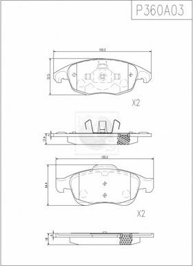 NPS P360A03 - Комплект спирачно феродо, дискови спирачки vvparts.bg