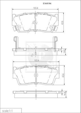 NPS S360I06 - Комплект спирачно феродо, дискови спирачки vvparts.bg