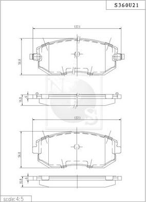 NPS S360U21 - Комплект спирачно феродо, дискови спирачки vvparts.bg