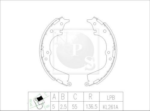 NPS T350A78 - Комплект спирачна челюст vvparts.bg