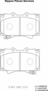 NPS T360A97 - Комплект спирачно феродо, дискови спирачки vvparts.bg