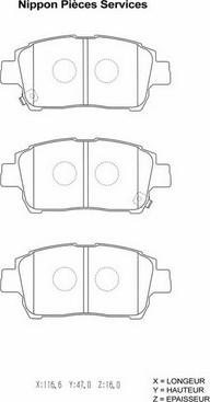 NPS T360A116 - Комплект спирачно феродо, дискови спирачки vvparts.bg