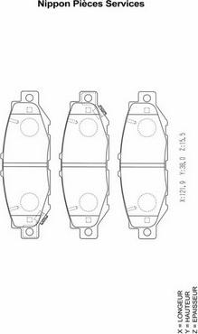 NPS T361A20 - Комплект спирачно феродо, дискови спирачки vvparts.bg