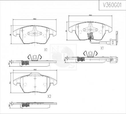 NPS V360G01 - Комплект спирачно феродо, дискови спирачки vvparts.bg