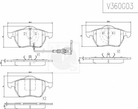 NPS V360G03 - Комплект спирачно феродо, дискови спирачки vvparts.bg