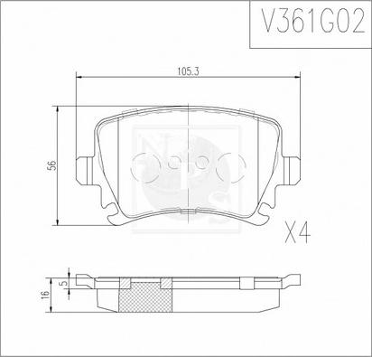 NPS V361G02 - Комплект спирачно феродо, дискови спирачки vvparts.bg