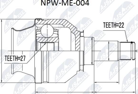 NTY NPW-ME-004 - Каре комплект, полуоска vvparts.bg