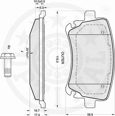 Optimal 12242 - Комплект спирачно феродо, дискови спирачки vvparts.bg