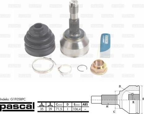 Pascal G1F058PC - Каре комплект, полуоска vvparts.bg