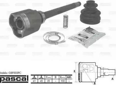 Pascal G8F003PC - Каре комплект, полуоска vvparts.bg