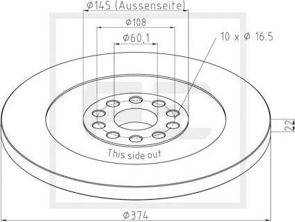 PE Automotive 016.282-00A - Спирачен диск vvparts.bg