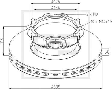 PE Automotive 036.125-00A - Спирачен диск vvparts.bg