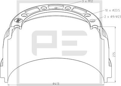 PE Automotive 126.089-00A - Спирачен барабан vvparts.bg