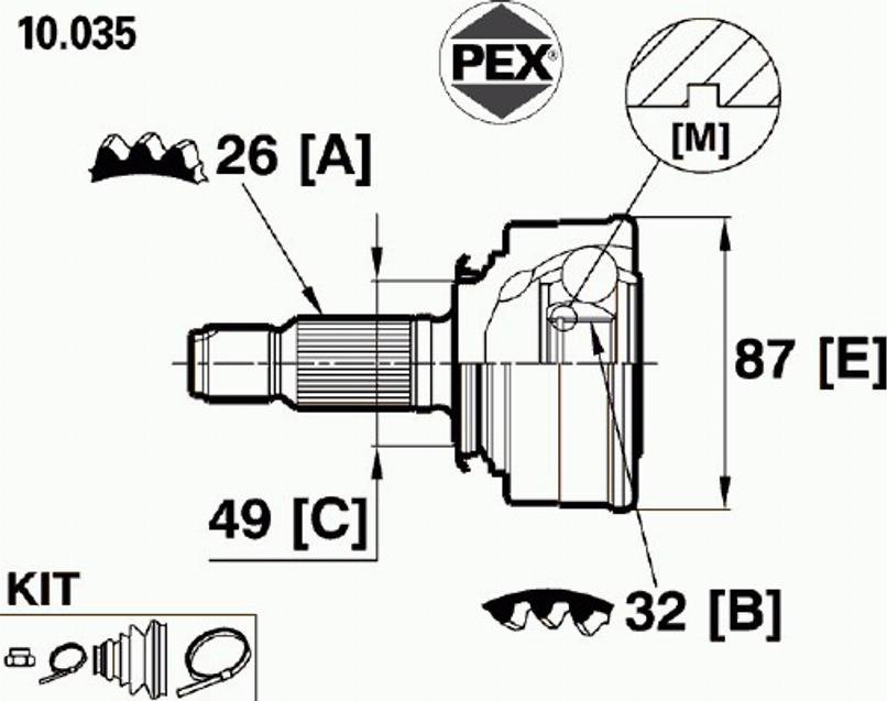 Pex 10.035 - Каре комплект, полуоска vvparts.bg