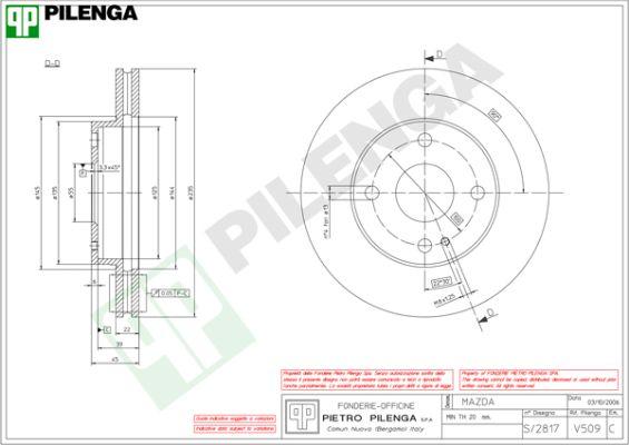 Pilenga V509 - Спирачен диск vvparts.bg