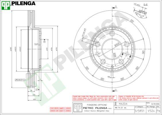 Pilenga V524 - Спирачен диск vvparts.bg