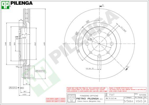 Pilenga V045 - Спирачен диск vvparts.bg