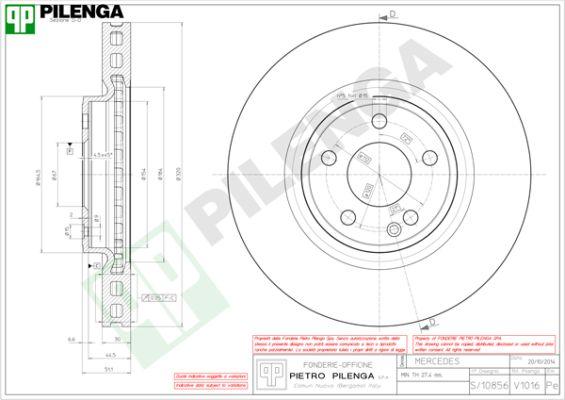 Pilenga V1016 - Спирачен диск vvparts.bg