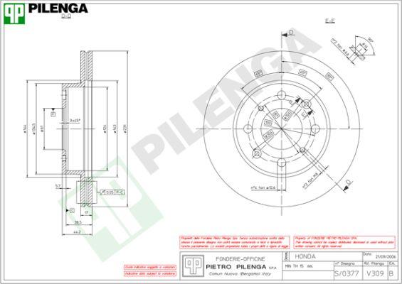 Pilenga V309 - Спирачен диск vvparts.bg