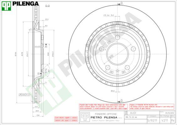 Pilenga V211 - Спирачен диск vvparts.bg