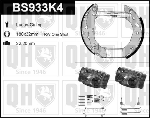 Quinton Hazell BS933K4 - Комплект спирачна челюст vvparts.bg