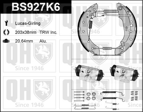 Quinton Hazell BS927K6 - Комплект спирачна челюст vvparts.bg