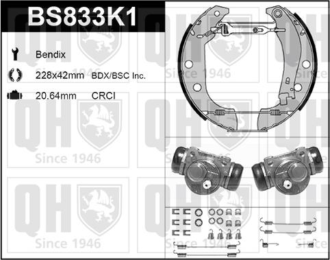 Quinton Hazell BS833K1 - Комплект спирачна челюст vvparts.bg