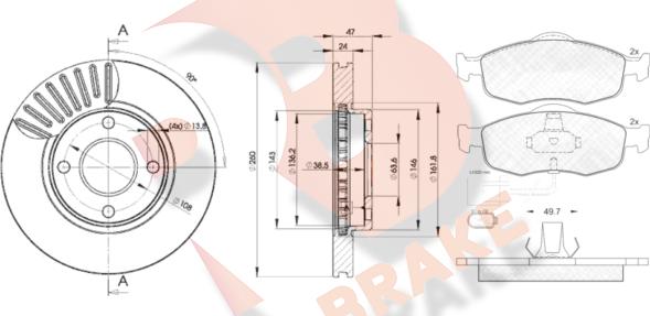 R Brake 3R09176784 - Спирачен комплект, дискови спирачки vvparts.bg