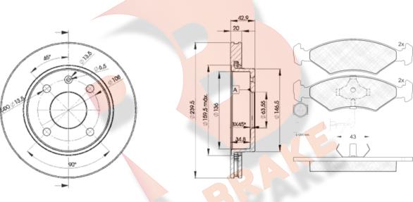 R Brake 3R04101064 - Спирачен комплект, дискови спирачки vvparts.bg