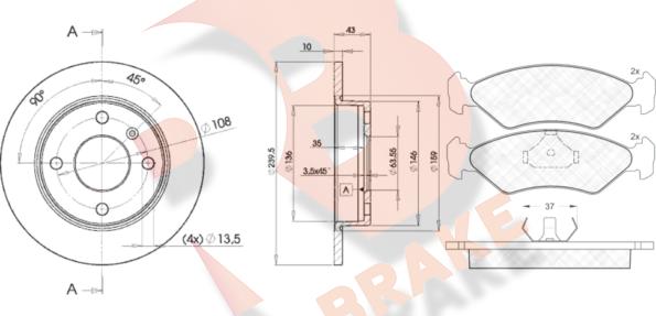 R Brake 3R07761062 - Спирачен комплект, дискови спирачки vvparts.bg