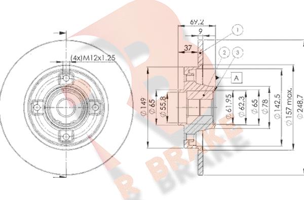 R Brake 78RBD14745 - Спирачен диск vvparts.bg