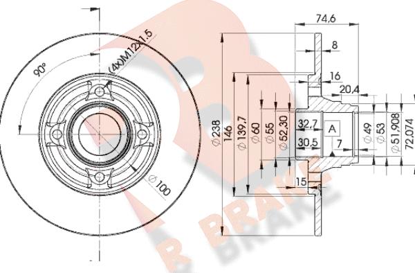 R Brake 78RBD15006 - Спирачен диск vvparts.bg