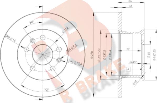 R Brake 78RBD13011 - Спирачен диск vvparts.bg