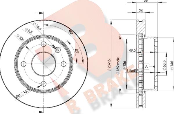 R Brake 78RBD24844 - Спирачен диск vvparts.bg