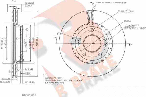 R Brake 78RBD25182 - Спирачен диск vvparts.bg