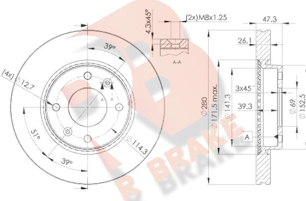 R Brake 78RBD25172 - Спирачен диск vvparts.bg