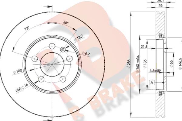 R Brake 78RBD25302 - Спирачен диск vvparts.bg