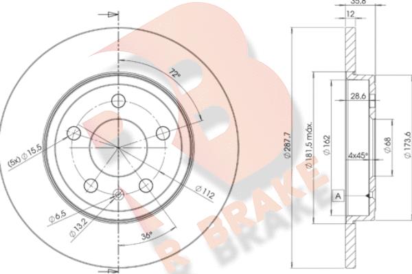 R Brake 78RBD25316 - Спирачен диск vvparts.bg