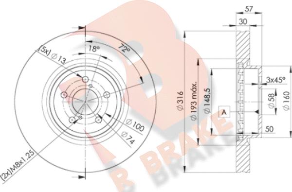 R Brake 78RBD20035 - Спирачен диск vvparts.bg