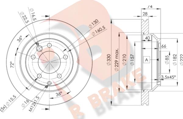 R Brake 78RBD23328 - Спирачен диск vvparts.bg