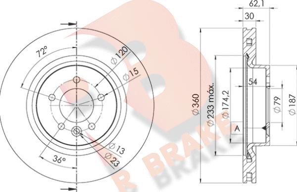 R Brake 78RBD27364 - Спирачен диск vvparts.bg