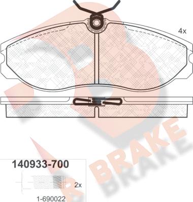 R Brake RB0933-700 - Комплект спирачно феродо, дискови спирачки vvparts.bg