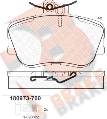 R Brake RB0973-700 - Комплект спирачно феродо, дискови спирачки vvparts.bg