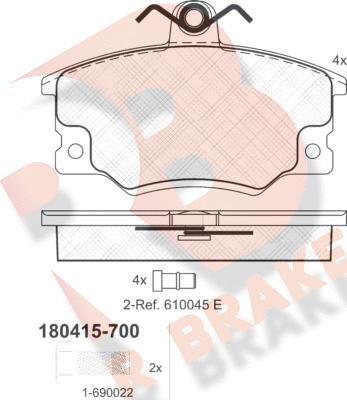 R Brake RB0415-700 - Комплект спирачно феродо, дискови спирачки vvparts.bg