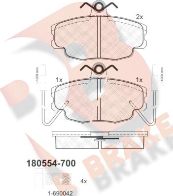 R Brake RB0554-700 - Комплект спирачно феродо, дискови спирачки vvparts.bg