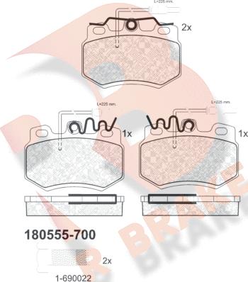 R Brake RB0555-700 - Комплект спирачно феродо, дискови спирачки vvparts.bg