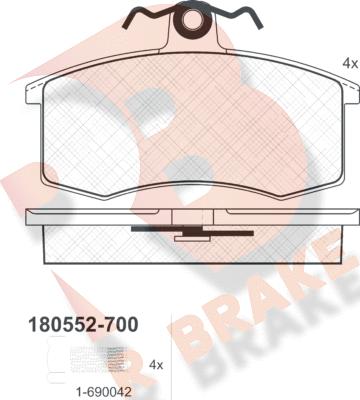 R Brake RB0552-700 - Комплект спирачно феродо, дискови спирачки vvparts.bg