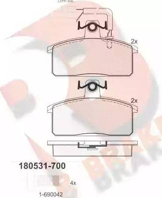 R Brake RB0531-700 - Комплект спирачно феродо, дискови спирачки vvparts.bg